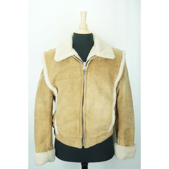Schott Shearling Womens Suede Light Caramel Jacket Sz 40 USA - Picture 1 of 7